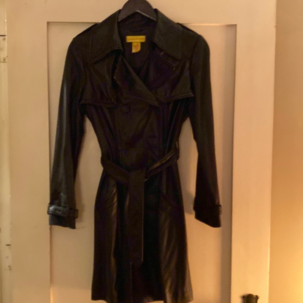 Genuine Leather and Silk Black Trench Coat